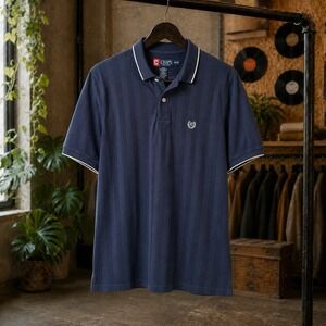 Chaps Striped Polo Shirt Navy Blue Casual Golf Tee Small